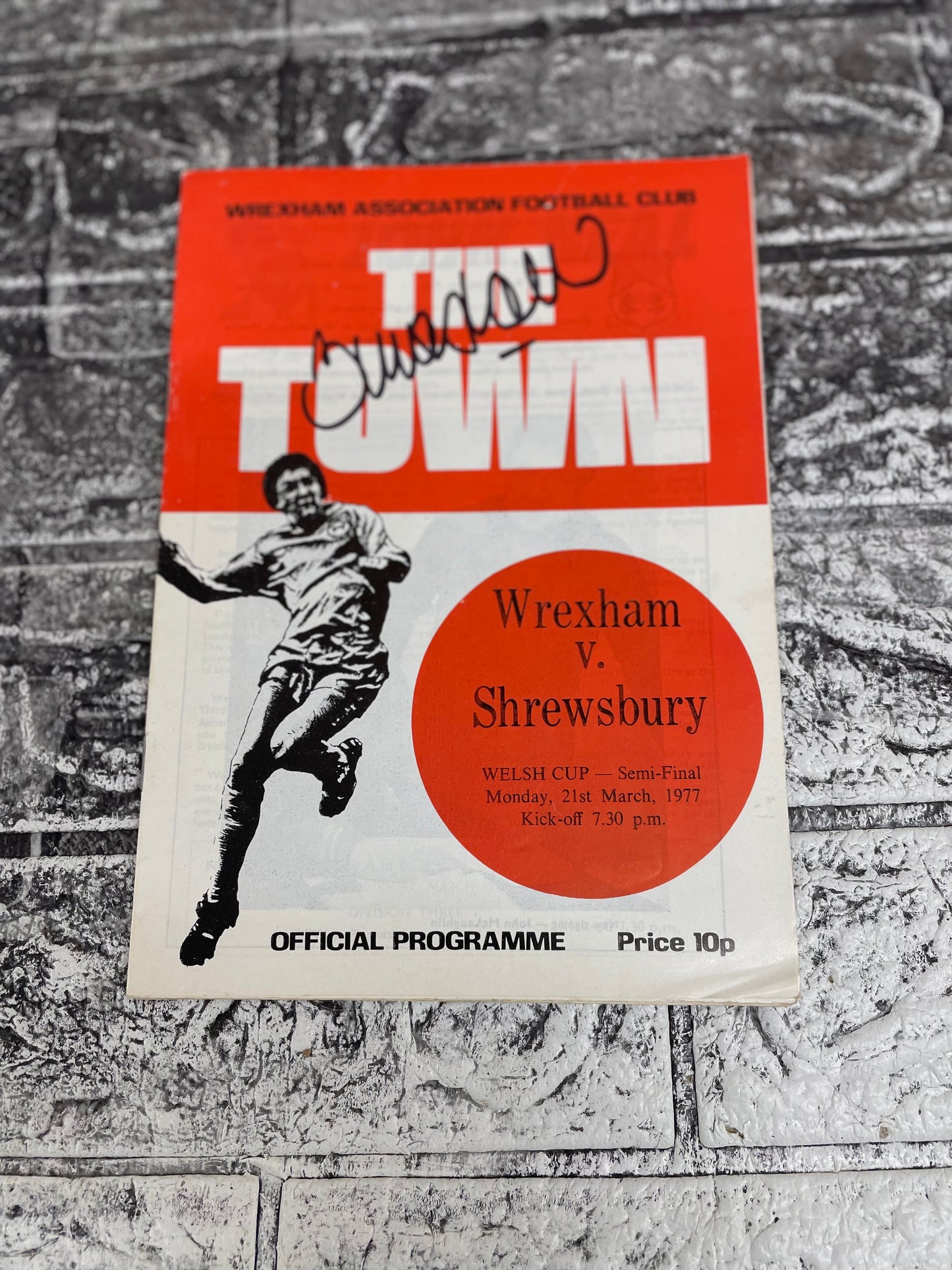 Wrexham v Shrewsbury Town 1977 Programme Signed By Billy Ashcroft