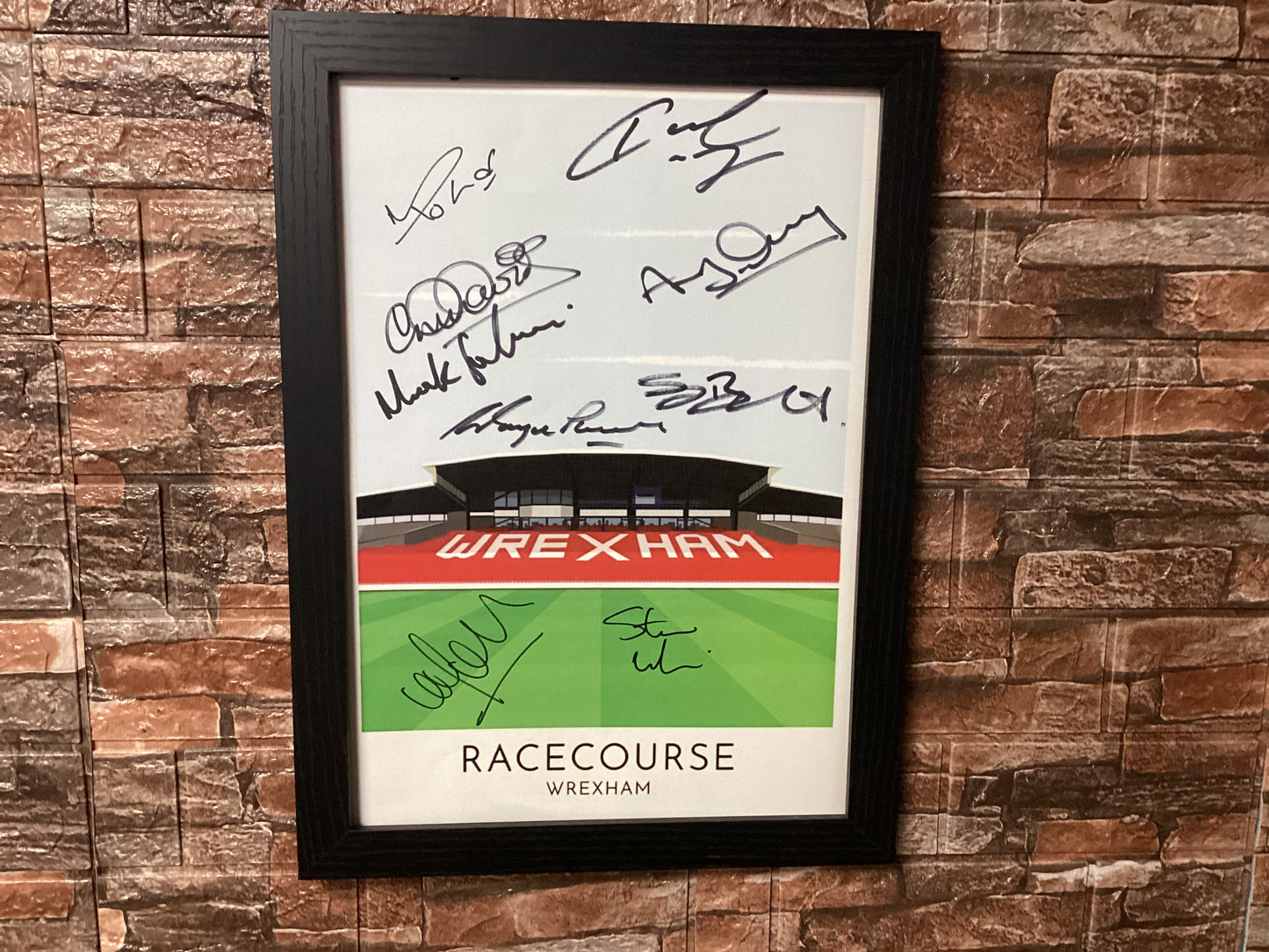 A3 The Racecourse Pop Art Poster Signed By Members of The Victorious Wrexham Team Who Defeated Arsenal