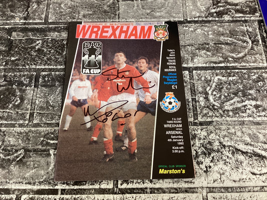 Wrexham V Arsenal 1992 FA Cup Programme Signed By Goal Scorers Mickey Thomas & Steve Watkin