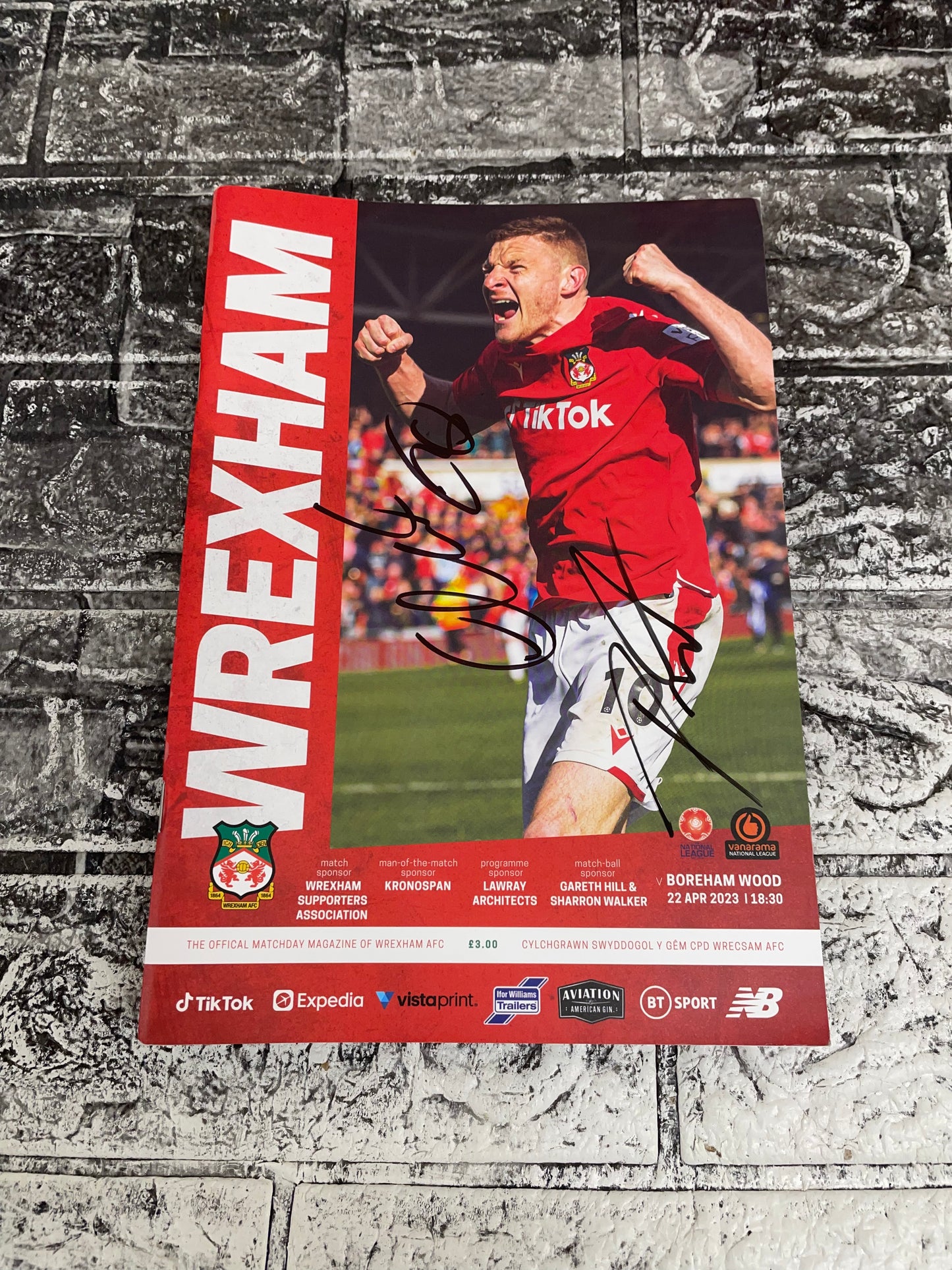 Wrexham v Borehamwood  National League Champions Match Programme Signed by Elliot Lee & Paul Mullin